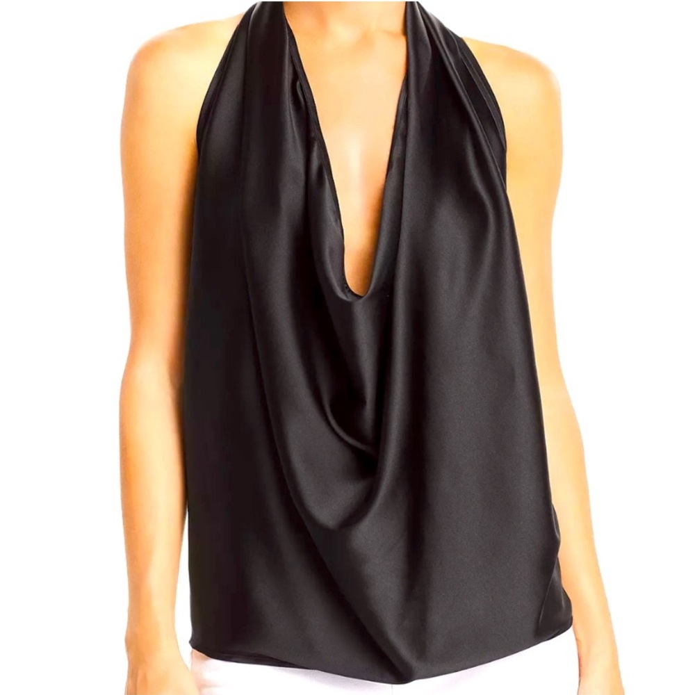 Ramy Brook XS Convertible Stretch Silk Charmeuse Black Top